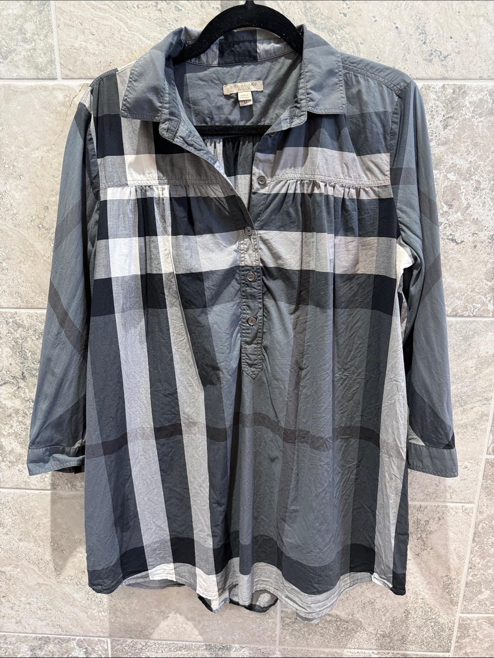 Burberry Gray and Black Plaid Button-Front Tunic